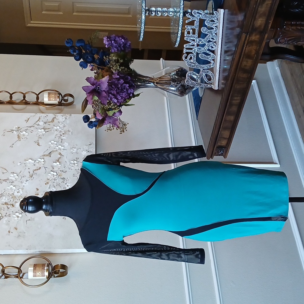 Frederick's of Hollywood Cocktail Teal Sheer Illusions Mini Dress. Size M - Picture 13 of 17